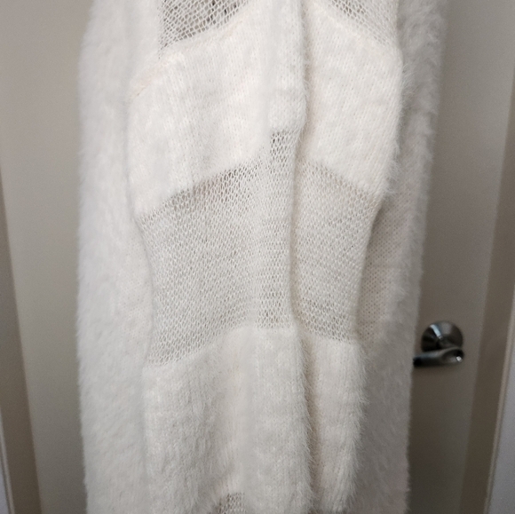 Fluffy White Stripe Knit Sweater - Picture 6 of 10
